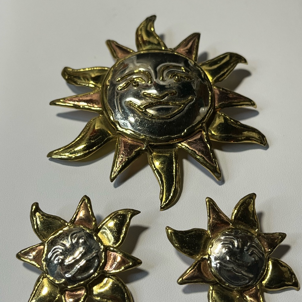 Gold and Silver Sun Brooch Set